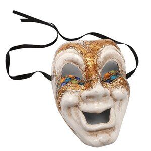 Vintage Ca'del Sol Venetian Comedy Mask Masquerade Ball Music Gold White Italy
